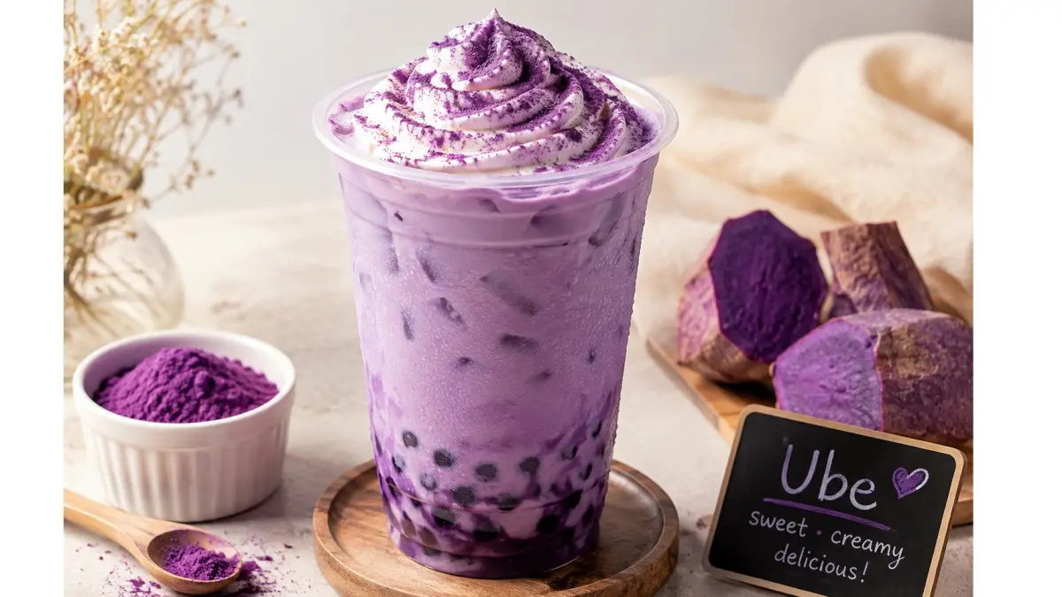 kreasi minuman barbahan ube. (AI Generated)