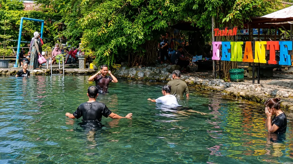 Umbul Manten menjadi salah satu objek wisata air yang banyak dikunjungi di wilayah Klaten. (Rara Belva/Radar Solo)
