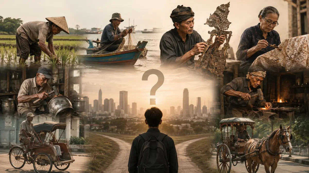 Iluastrasi beberapa pekerjaan yang mulai ditinggalkan generasi muda. (AI generated)