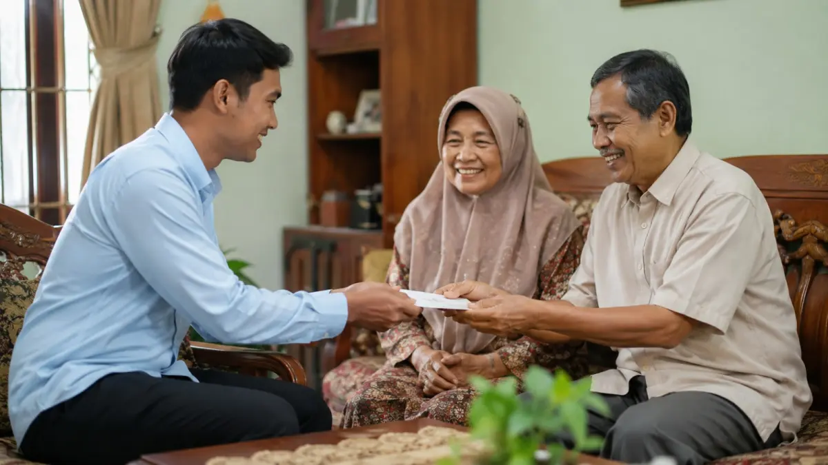 Ilustrasi anak yang membantu memenuhi kebutuhan finansial orang tua sebagai bagian dari tanggung jawab keluarga. (AI Generated)