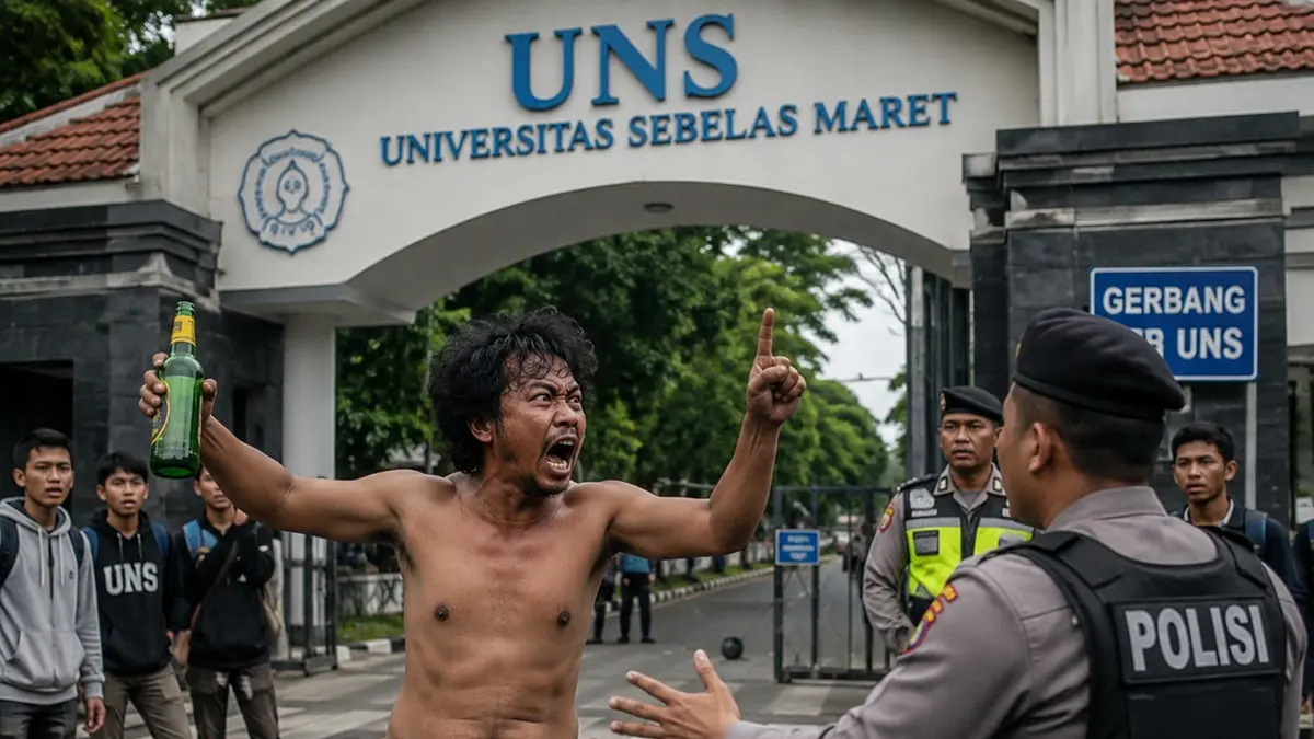 ILUSTRASI : Seorang pria dalam pengaruh miras mengamuk di depan gerbang UNS. 