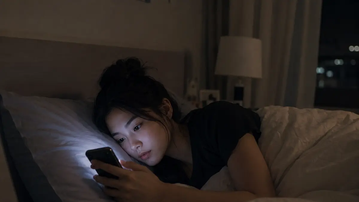 Kebiasaan scroll ponsel sebelum tidur. (AI Generated)
