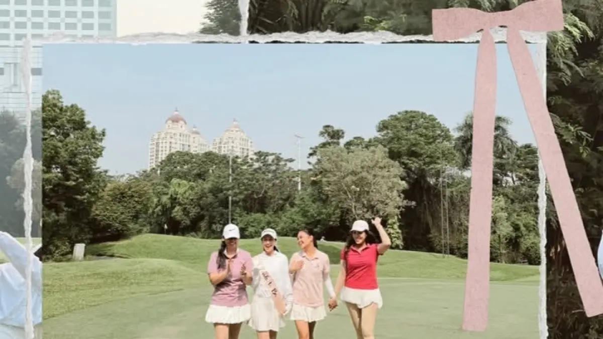 Dea Annisa bersama sahabat saat merayakan masa lajang melalui “Bridal Par Tee” di lapangan golf. (Instagram @deaaannisa)