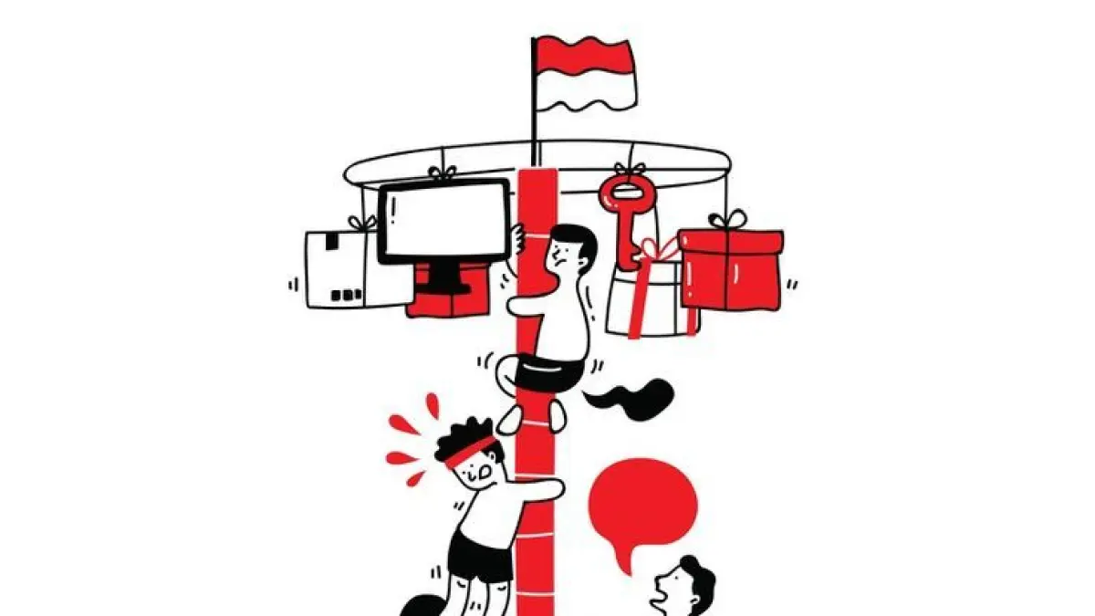 Ilustrasi foto bertema kartun yang sedang merayakan lomba 17an (sumber by pinterest)