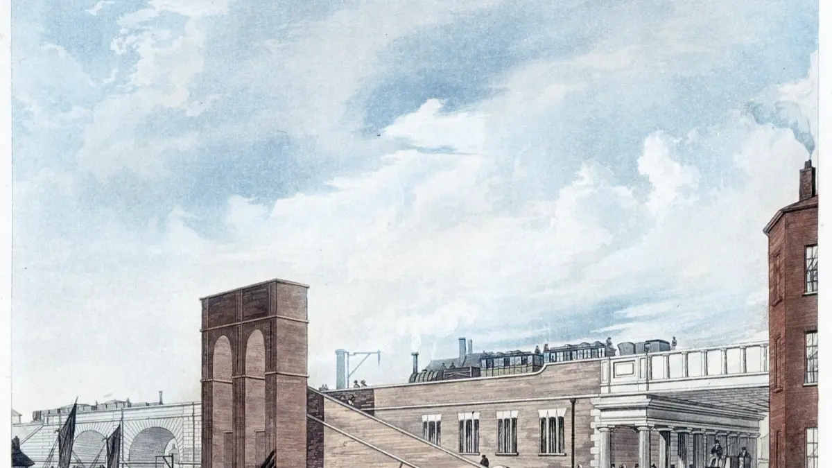 Pembukaan Liverpool–Manchester Railway pada 1830 menjadi tonggak penting sejarah kereta api modern. Jalur ini melayani penumpang dan barang dengan menggunakan lokomotif uap. (Science and Industry Museum)