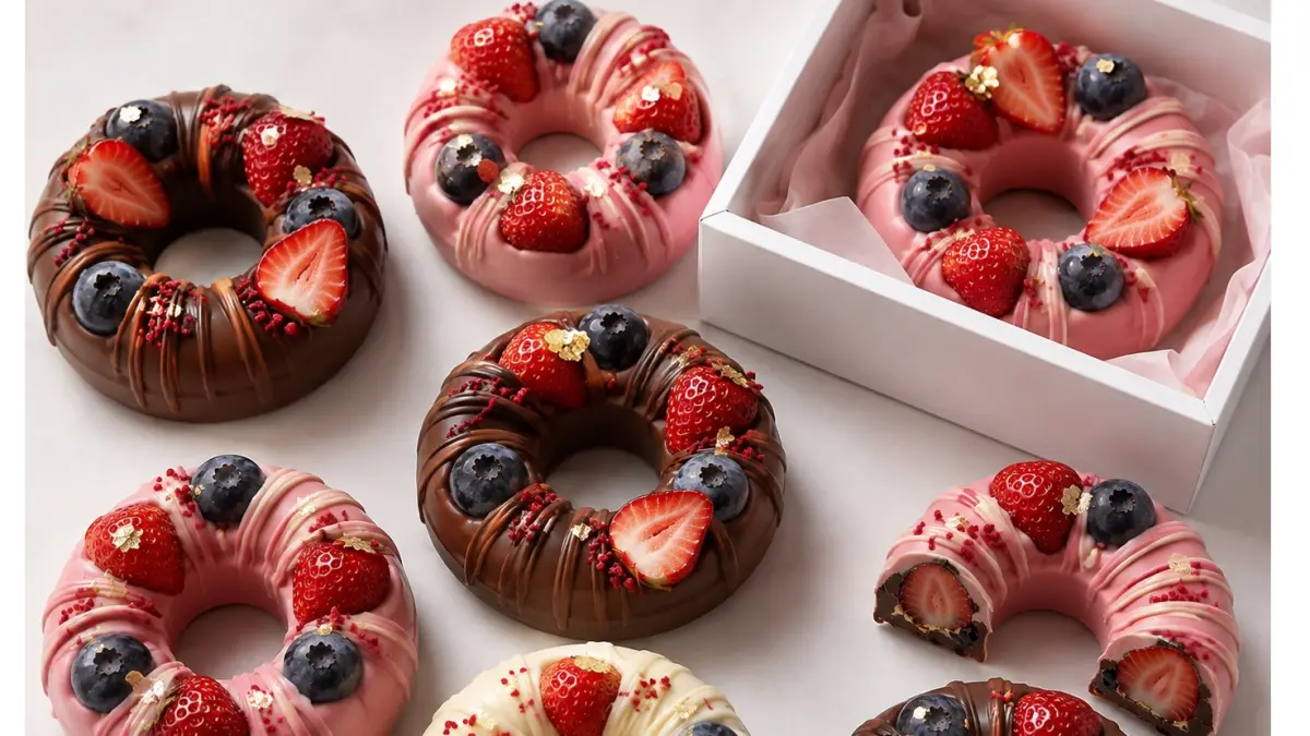 Ilustrasi Berry Choco Donut. (AI Generated)