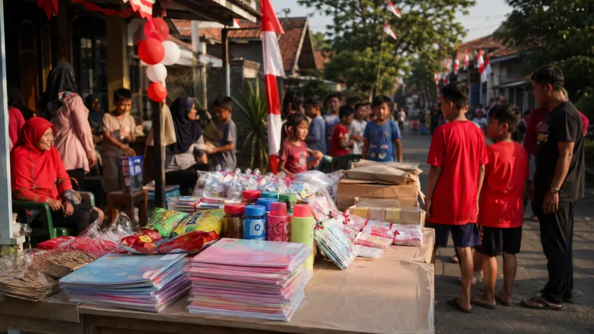 Beragam hadiah sederhana disiapkan untuk pemenang lomba 17 Agustus di lingkungan warga. (AI Generated)