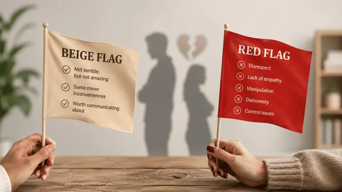 Ilustrasi Beige Flag dan Red Flag