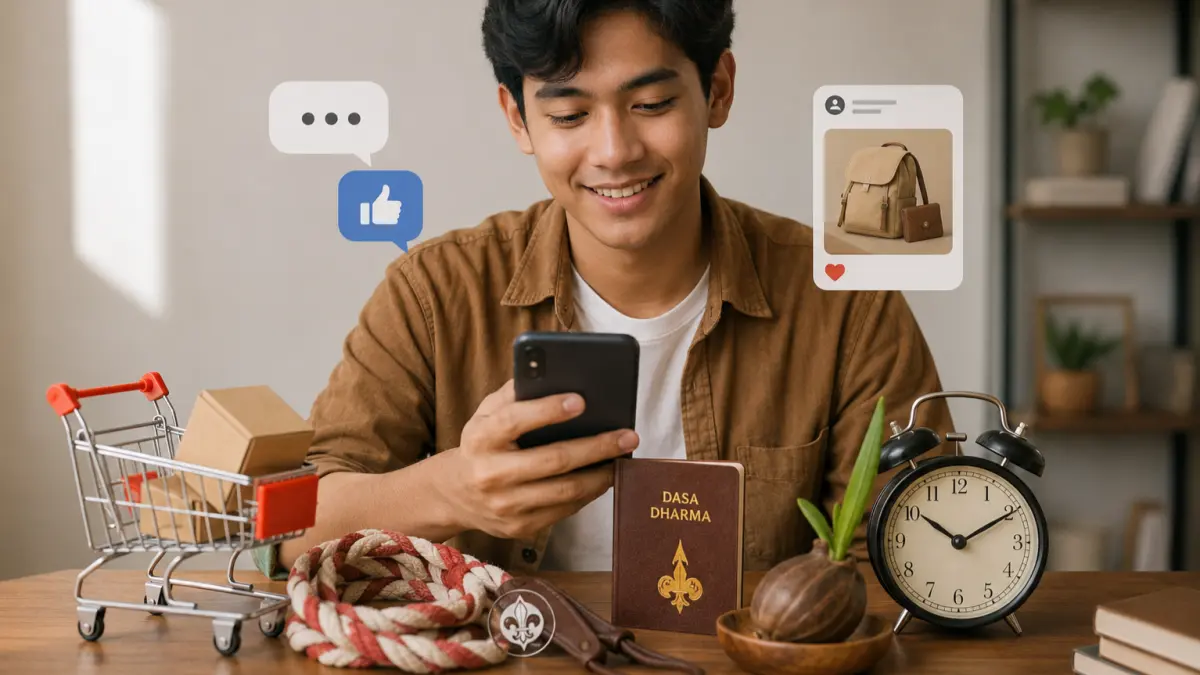 Ilustrasi dasa dharma pramuka dalam kehidupan sehari-hari di era digital. (AI Generated)
