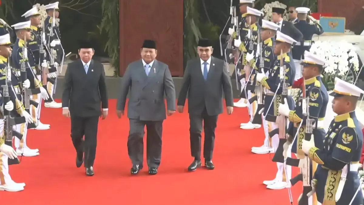 Presiden Prabowo Subianto menghadiri Sidang Tahunan MPR RI serta Sidang Bersama DPR RI dan DPD RI di Kompleks Parlemen, Senayan, Jakarta, Jumat (14/8). (TV Parlemen)