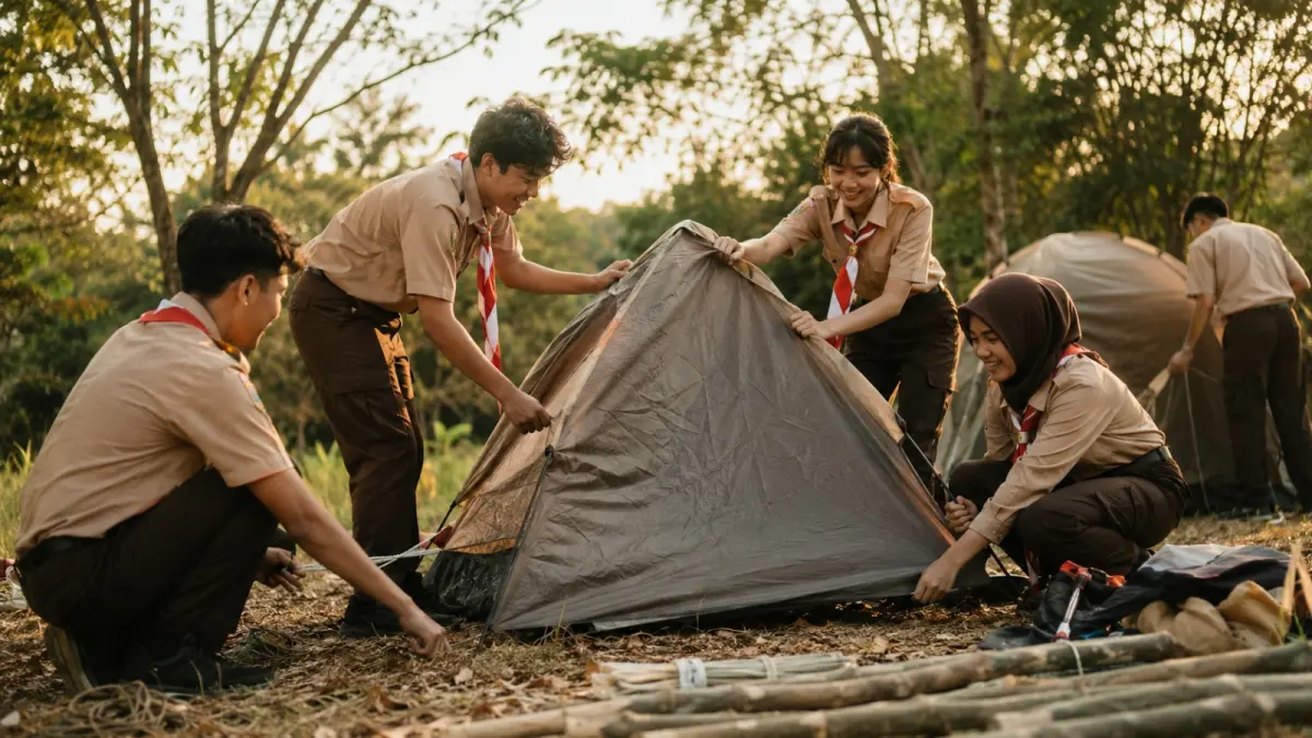Tak sekadar simpul dan tenda, Pramuka meninggalkan pelajaran tentang kerja sama dan kemandirian. (AI Generated)