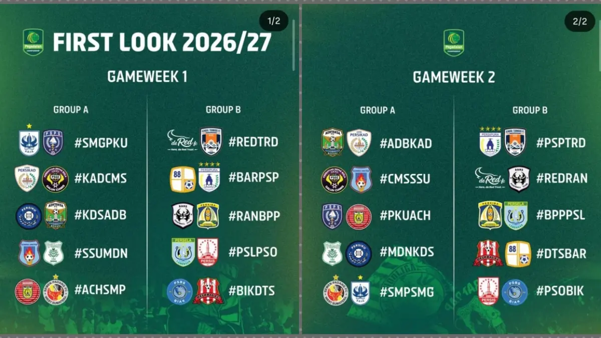 Persis Solo hadapi Persela di Lamongan pada laga pembuka Championship 2026/2027, disusul jamu PSBS Biak. Simak jadwal lengkapnya! (Dok. Instagram @liga2match)