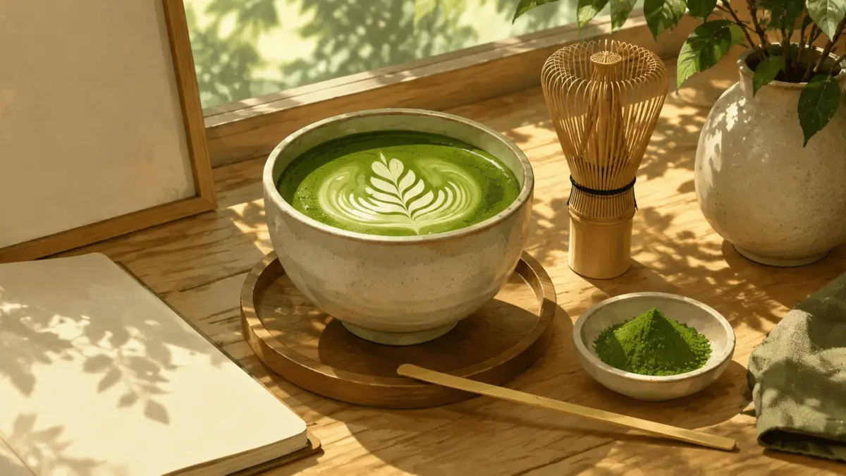 Ilustrasi minuman matcha. (AI Generated)