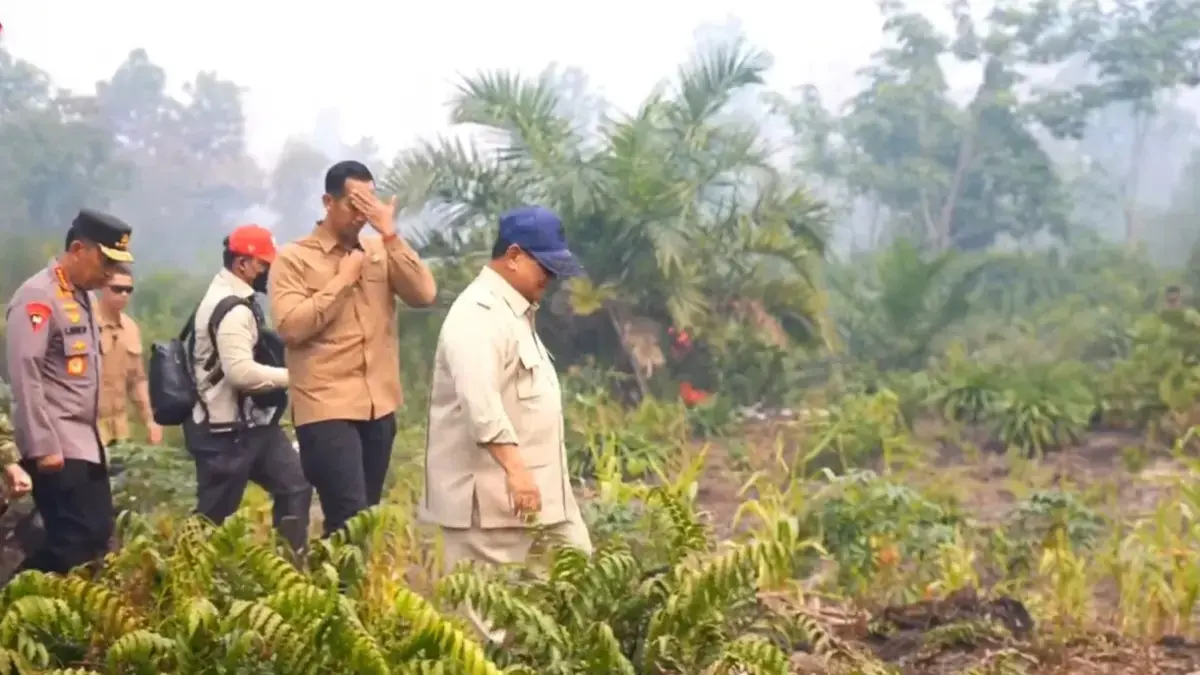 Presiden Prabowo Subianto meninjau lokasi karhutla di Kalimantan Barat. (YouTube Setpres)