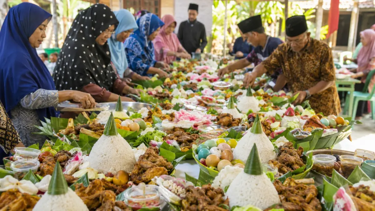 Beragam sajian menjadi bagian dari perayaan Maulid Nabi di sejumlah daerah Indonesia. (AI Generated)