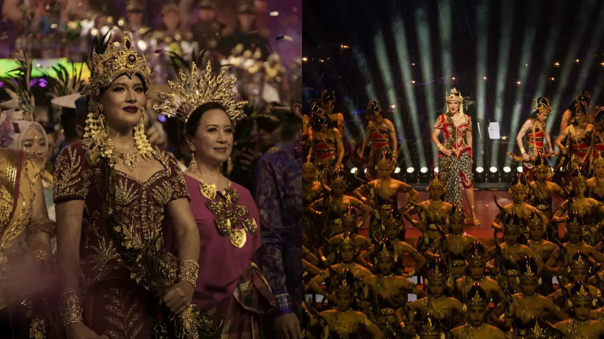 Raisa Andriana tampil sebagai Srikandi bersama para penari dalam Hikayat Srikandi Nusantara pada Pagelaran Sabang Merauke 2026 di Indonesia Arena, Jakarta. (Instagram/@raisa6690)