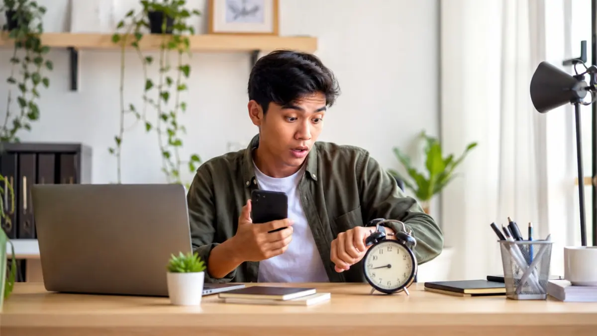 Ilustrasi time blindness yang membuat seseorang sulit menyadari berlalunya waktu. (AI Generated)