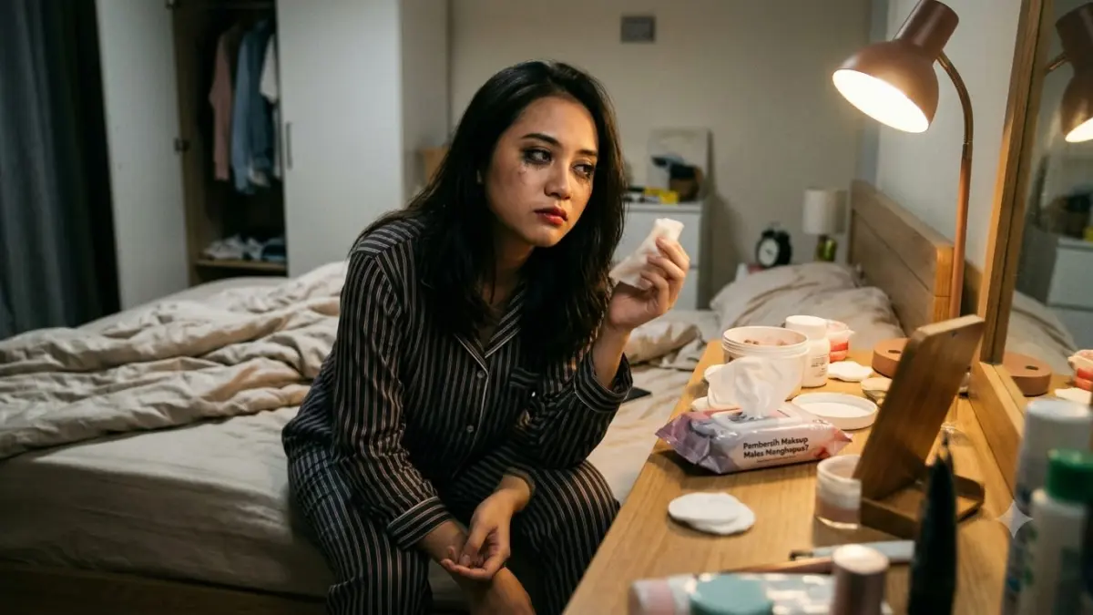 Kebiasaan Malas Menghapus makeup.Foto:chatgpt