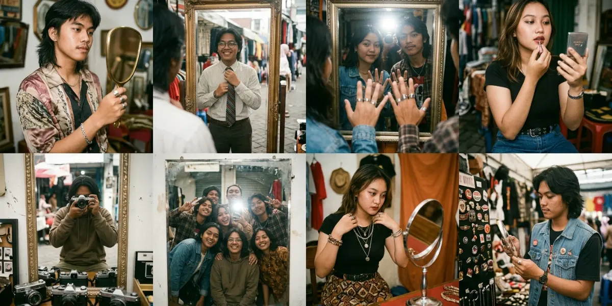 Ilustrasi foto Direct Flash Mirrors & Props Interaction.Sumber:gemini ai
