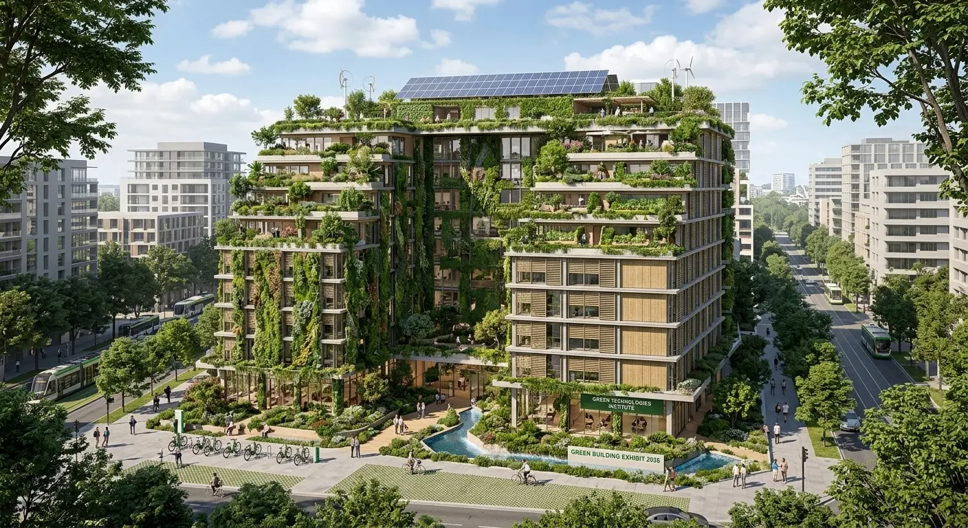 Ilustrasi arsitektur hijau (green building).Sumber: gemini ai