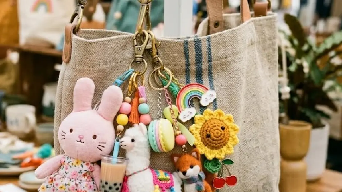 Tas polos terasa kurang? Tinggal tambahkan bag charm!  Dari boneka mini sampai keychain favorit, aksesori kecil ini kini jadi cara Gen Z bikin tas lebih personal. (Pinterest)