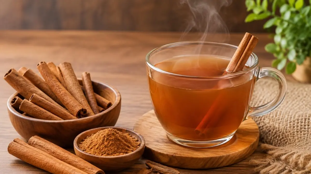 Ilustrasi minuman dari bahan dasar kayu manis yang dipercaya memiliki banyak khasiat bagi kesehatan tubuh. (AI GENERATED).