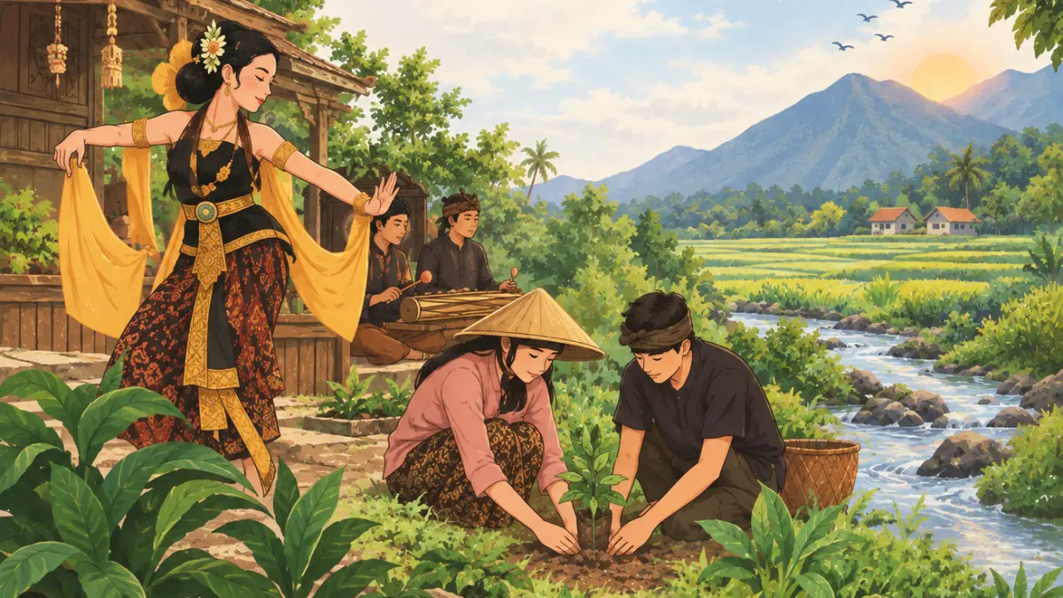 Ilustrasi menjaga alam dan budaya (gpt AI)