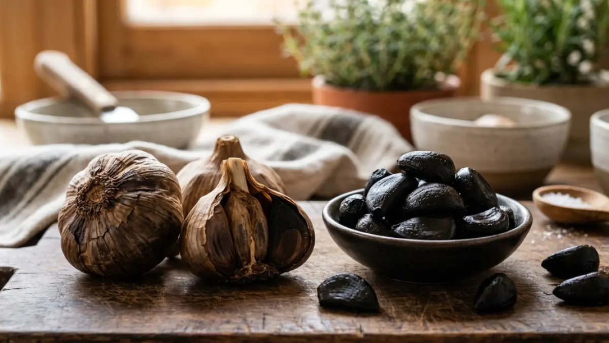Ilustrasi,Tiak Hanya Bawang Putih Saja,Tetapi Si Hitam (Black Garlic),Justru Menyimpan Banyak Khasiat Untuk Tubuh, Jika Dikonsumsi Secara Rutin.Sumber(GeminiAI).
