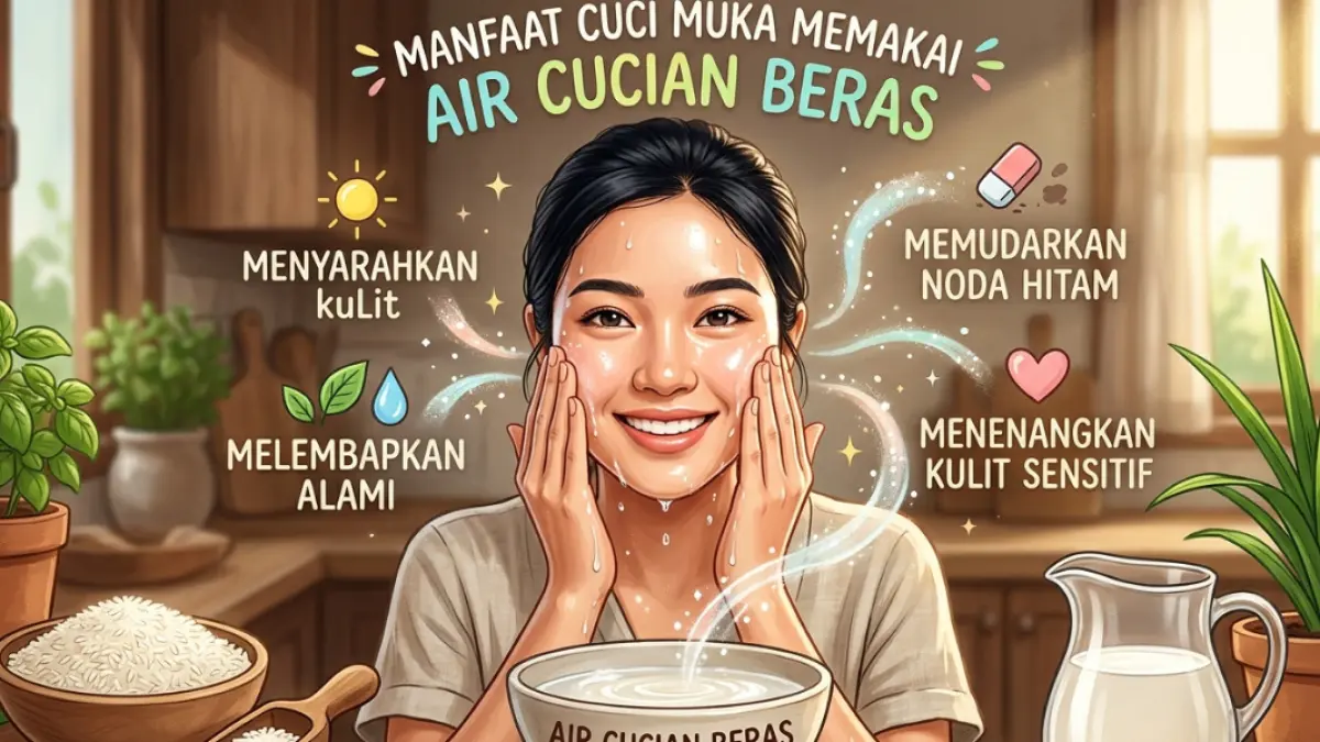 Ilustrasi,manfaat membasuh muka menggunakan air bekas cucian beras.Sumber(GeminiAI).
