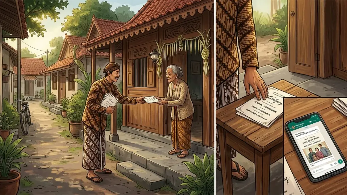 Ilustrasi AI 
Tradisi ijeman, cara mengundang secara lisan yang diteliti pada masyarakat Mertoudan, Mojosongo, Jebres, Surakarta. Tradisi ini menjadi bagian dari tata cara pengundangan dalam berbagai acara kenduri.