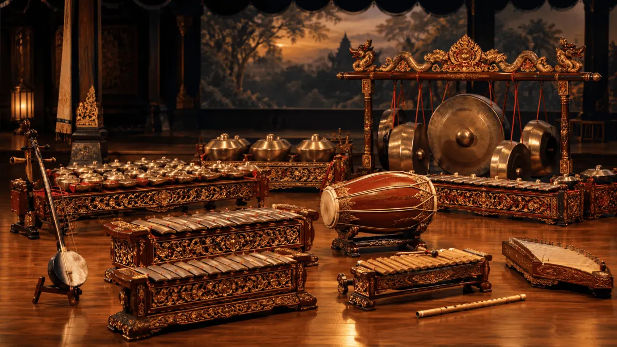 Ilustrasi, Gamelan Instrumen musik tradisional Jawa(Chat GPT)