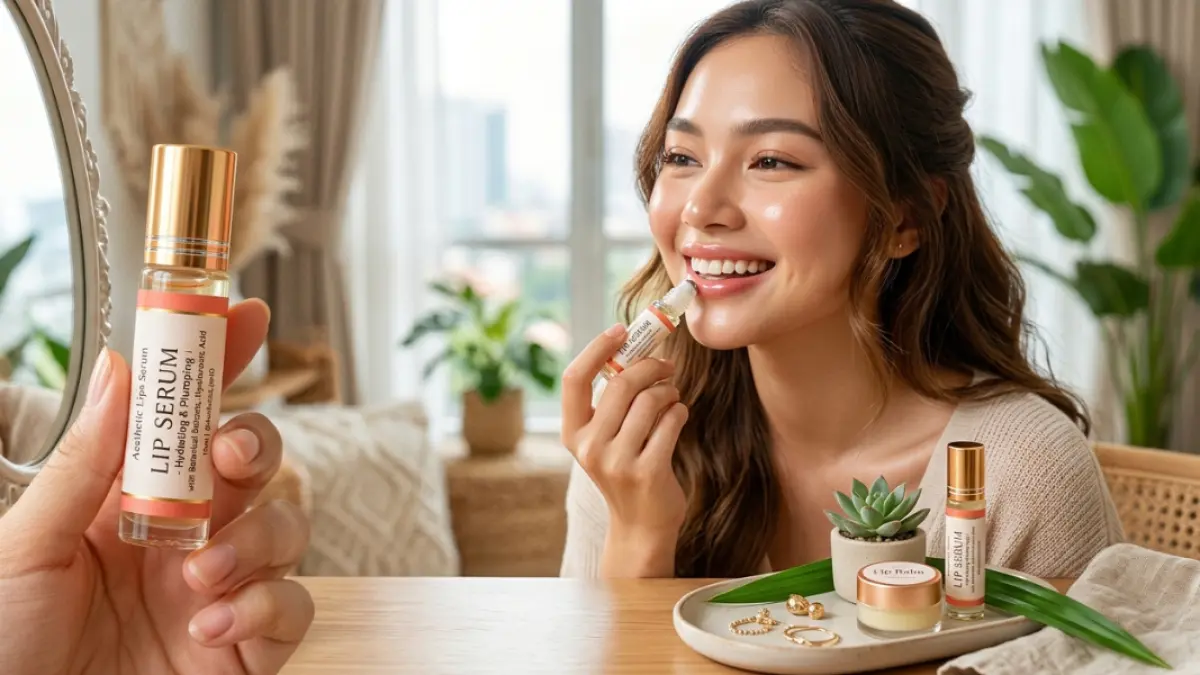 Ilustrasi,manfaat lip serum untuk bibir.(GeminiAI).