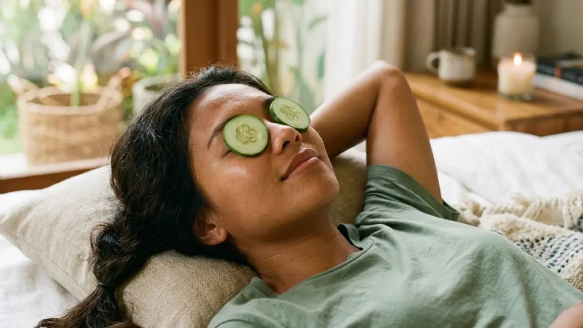 Manfaat timun untuk masker mata.(GeminiAI).
