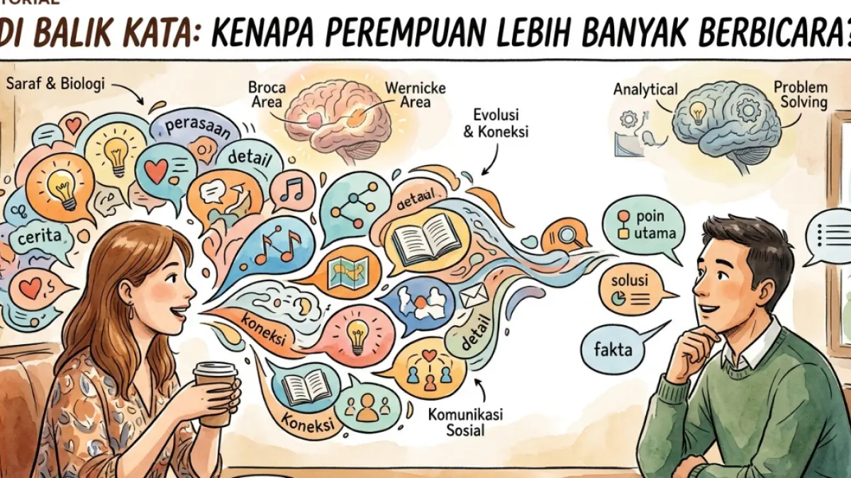 Ilustrasi,perempuan lebih banyak bicara daripada laki laki.(GeminiAI).