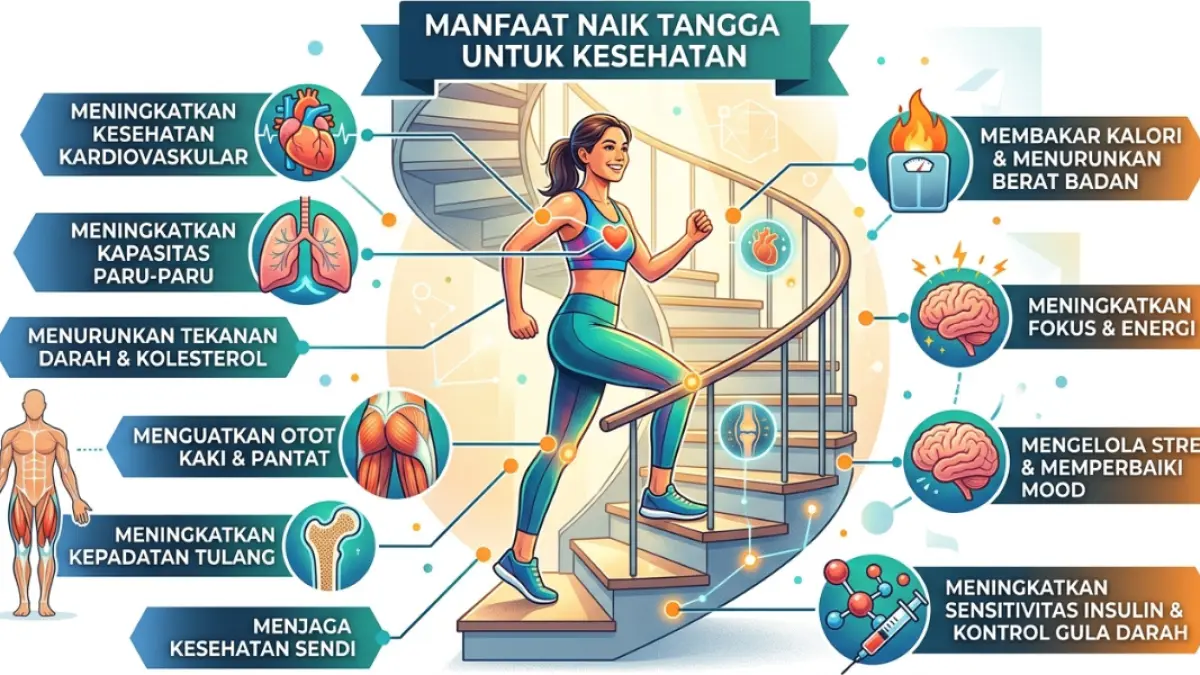 Ilustrasi,manfaat naik tangga untuk kesehatan.(GeminiAI).