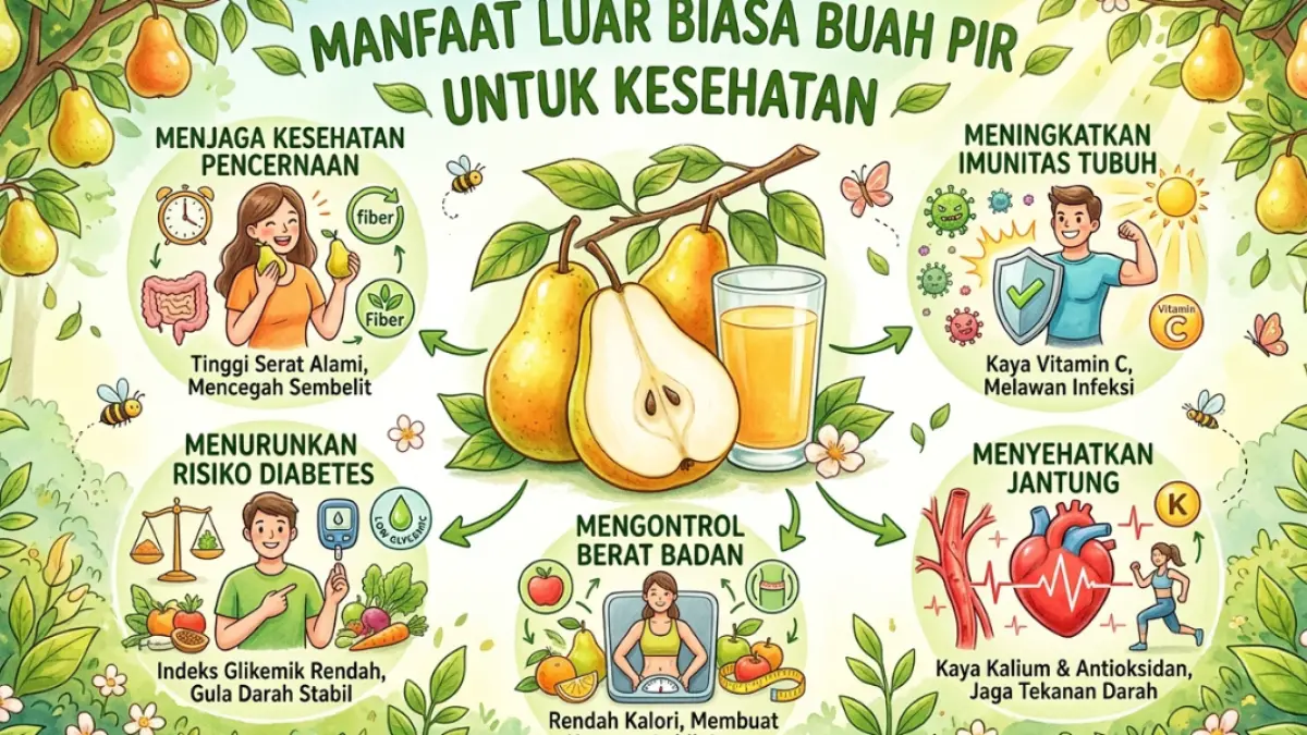Ilustrasi,manfaat buah pir untuk kesehatan.(GeminiAI).