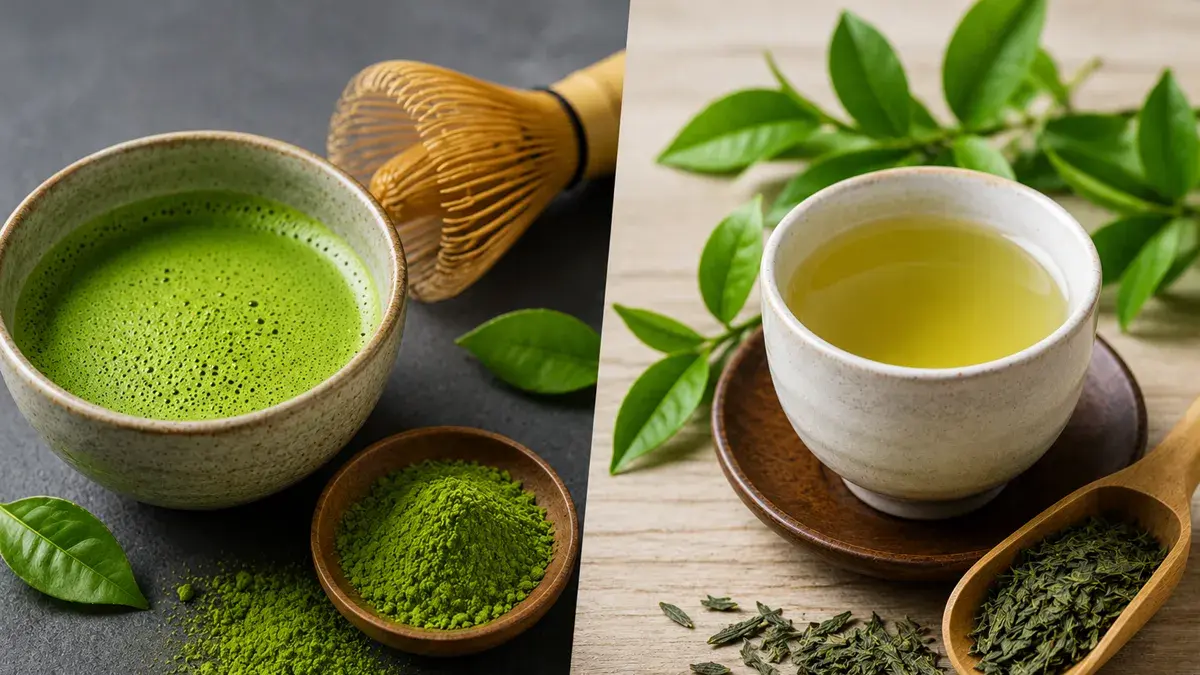 Matcha dan teh hijau yang sama-sama berasal dari tanaman Camellia sinensis.(Ilustrasi)