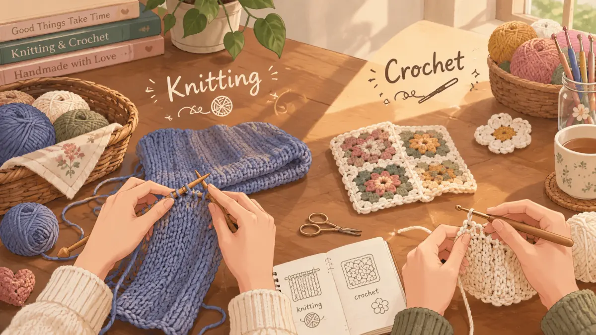 Ilustrasi knitting dan crochet (gpt AI)