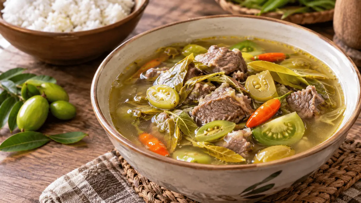 Kuliner asem-asem daging khas cepu dengan rasa asam dan pedas (AI Generated).