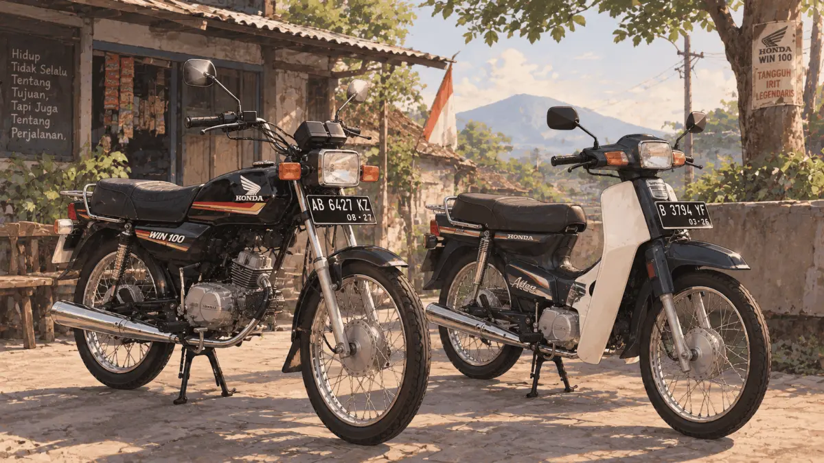 Ilustrasi Honda Win 100 dan Honda Astrea. (AI Generated)
