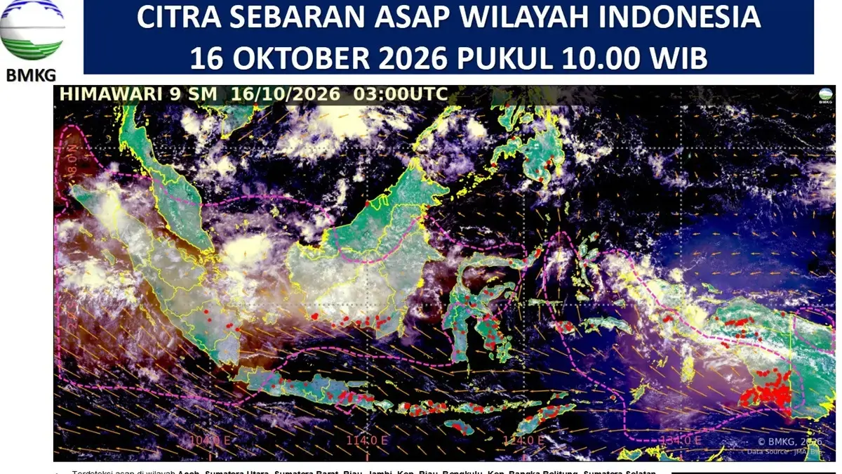 Citra satelit Himawari deteksi asap karhutla Kalimantan melintas di langit Jakarta dan Banten. (Istimewa)