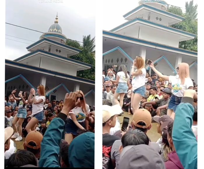 Aksi 3 Biduan Seksi Asik Joget Pargoy di Samping Masjid Lumajang