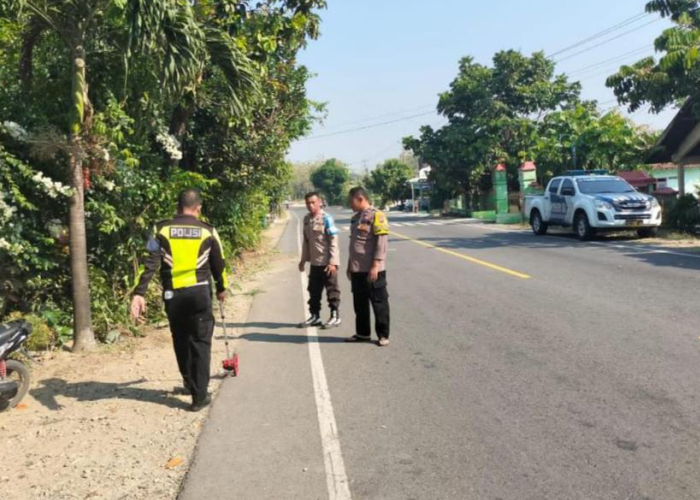 OLAH TKP: Petugas kepolisian melakukan olah TKP kecelakaan tunggal di Jalan Nasional turut Desa/Kecamatan Bulu pada Jumat (29/9).