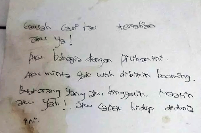 Salah satu surat wasiat yang ditinggalkan mahasiswi Udinus Semarang.
