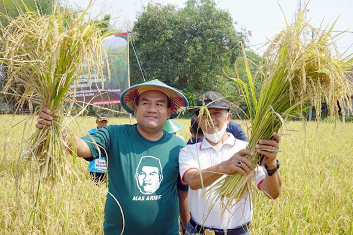 APRESIASI: Bupati Blora Arief Rohman saat sarasehan bersama petani di Blora terkait pertanian organik.