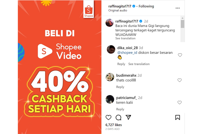 Foto: Capture postingan dan komen di Instagram Raffi Ahmad