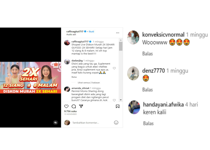 Capture post dan komen IG @raffinagita1717