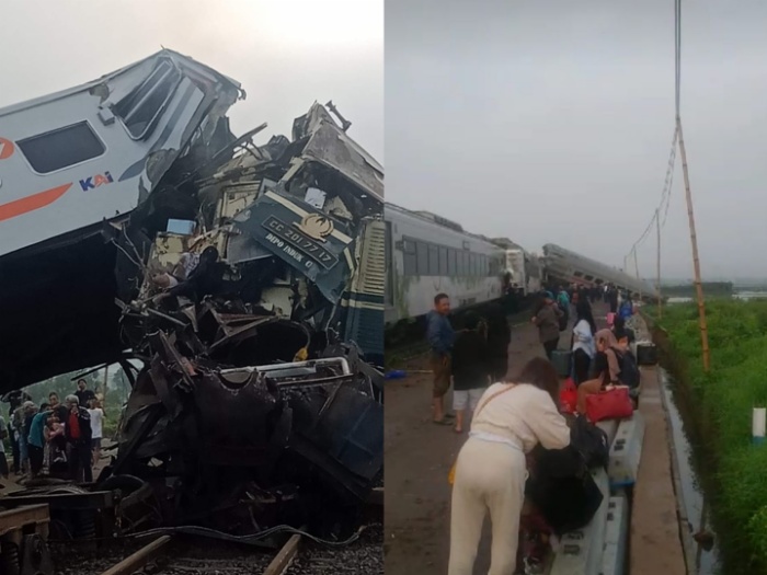 TKP: Kecelakaan kereta antara KA Turangga dengan KA Komuter Bandung Raya di petak jalan rel antara Stasiun Haurpugur-Cicalengka, Bandung.