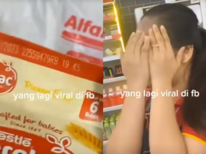 TANGKAPAN LAYAR: Video konsumen yang melabrak kasir Alfamart Gegara menjual produk makanan kadaluwarsa.