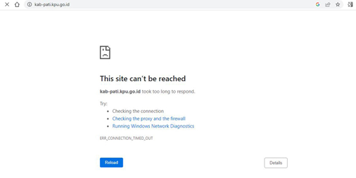 SULIT DIAKSES: Website pengumuman DCT KPU Pati tak bisa dibuka/error pada kemarin pukul 16.30 (15/2).&nbsp;